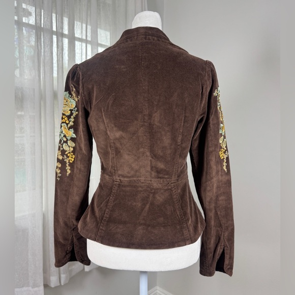 Vintage Y2K TM True Meaning Brown Corduroy Floral Embroidered Cotton Blazer - Picture 6 of 9